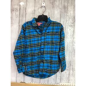 Montage Boys Cotton Plaid Flannel Button Up Shirt Blue Casual Size Medium